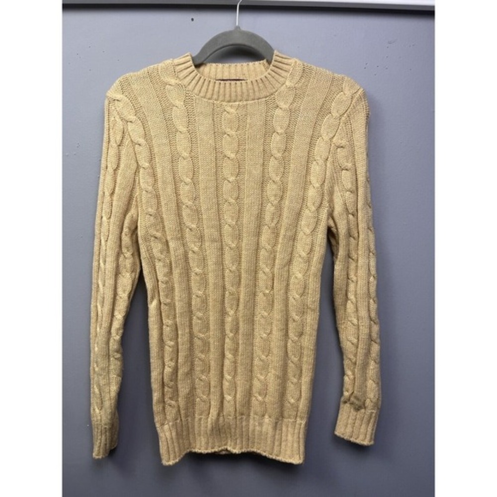 Maine Gear by Eagle Womens Beige Virgin Wool Blend Cable Knit Sweater Size M USA